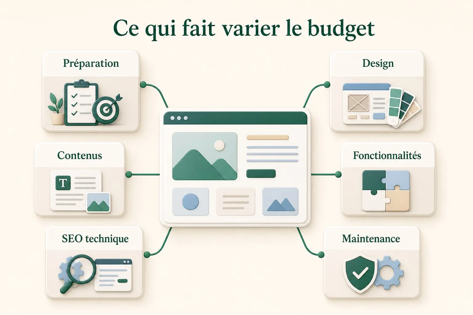 Les postes qui font varier le budget d'un site vitrine : préparation, design, contenus, SEO, fonctionnalités et maintenance