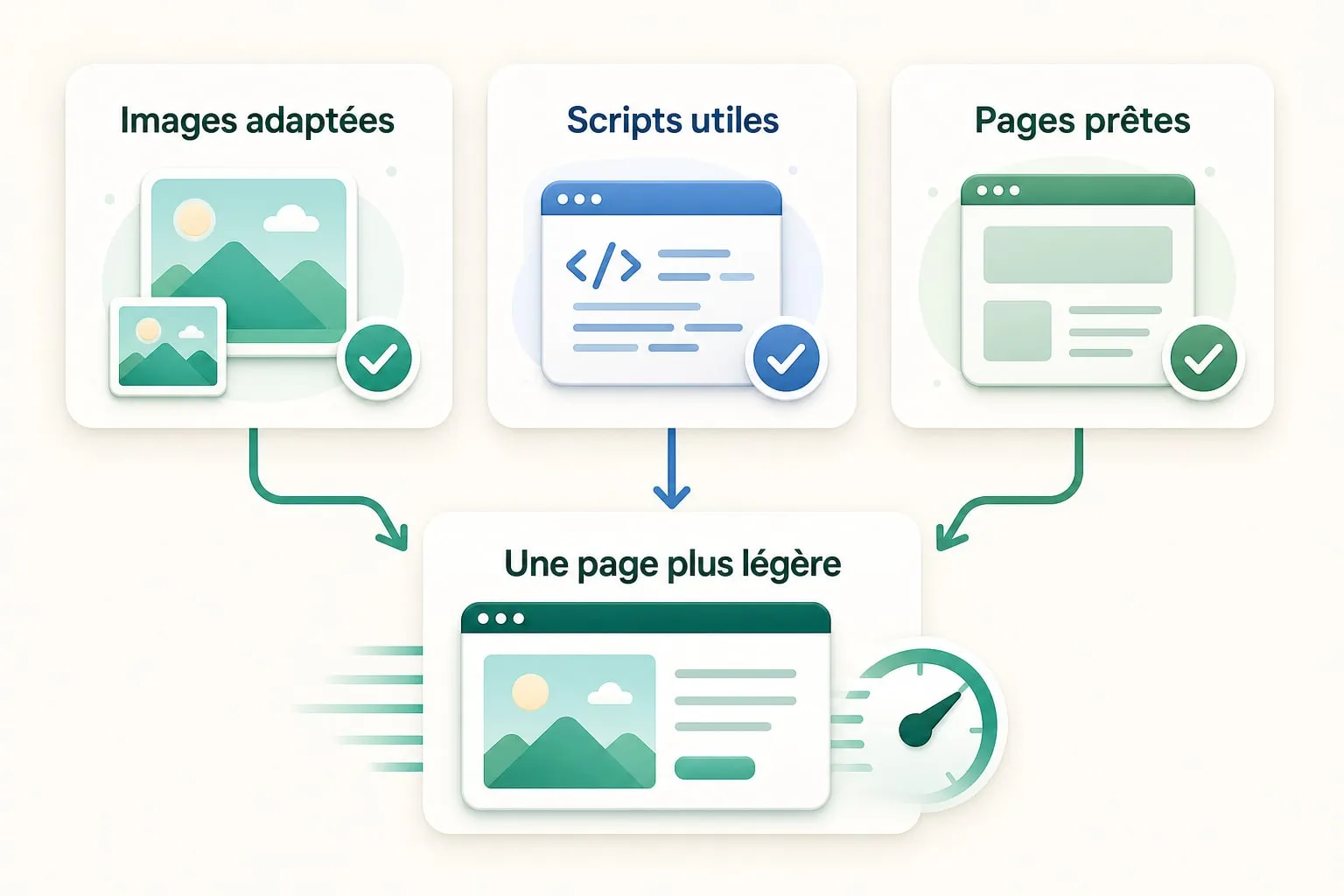 Les choix de conception qui allègent une page : images adaptées, scripts utiles et pages prêtes