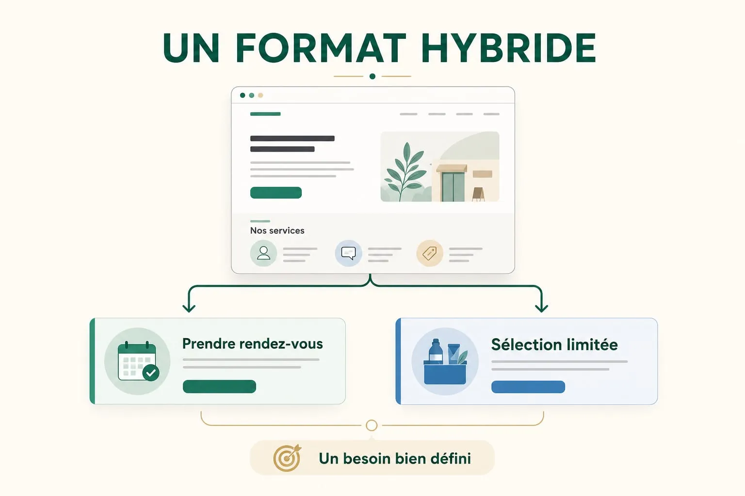 Un format hybride reliant prise de rendez-vous et sélection limitée de produits pour un besoin bien défini